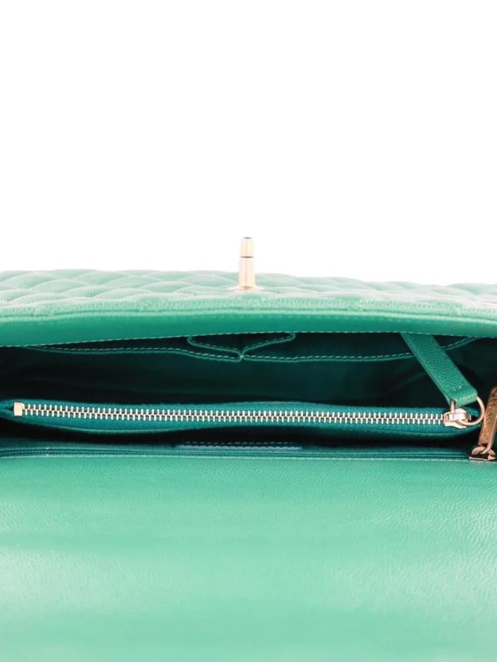 Chanel  Coco Handle Flap Small Quilted Caviar Leather Crossbody Bag Green